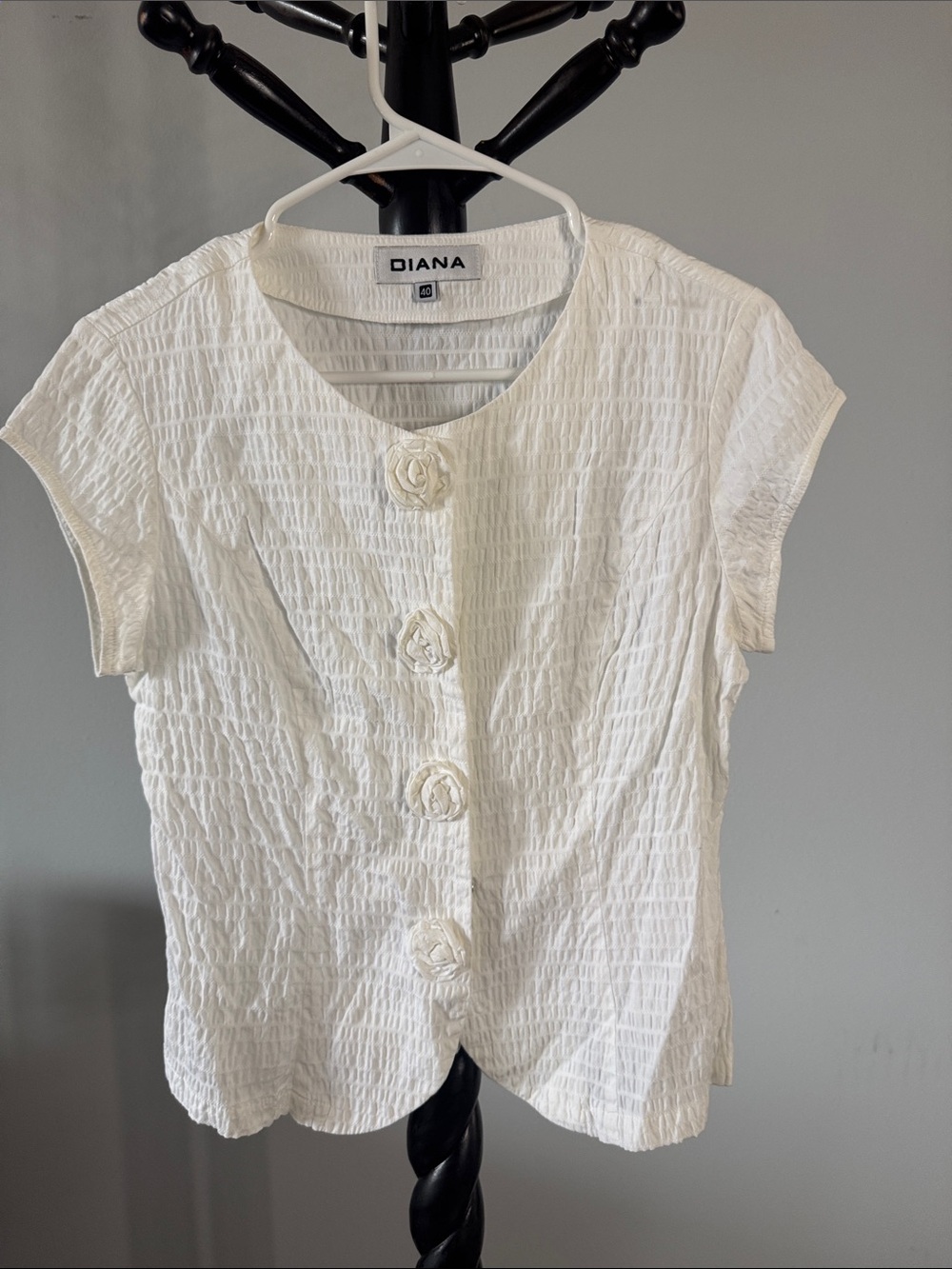 DIANA White Textured Button-Front Top